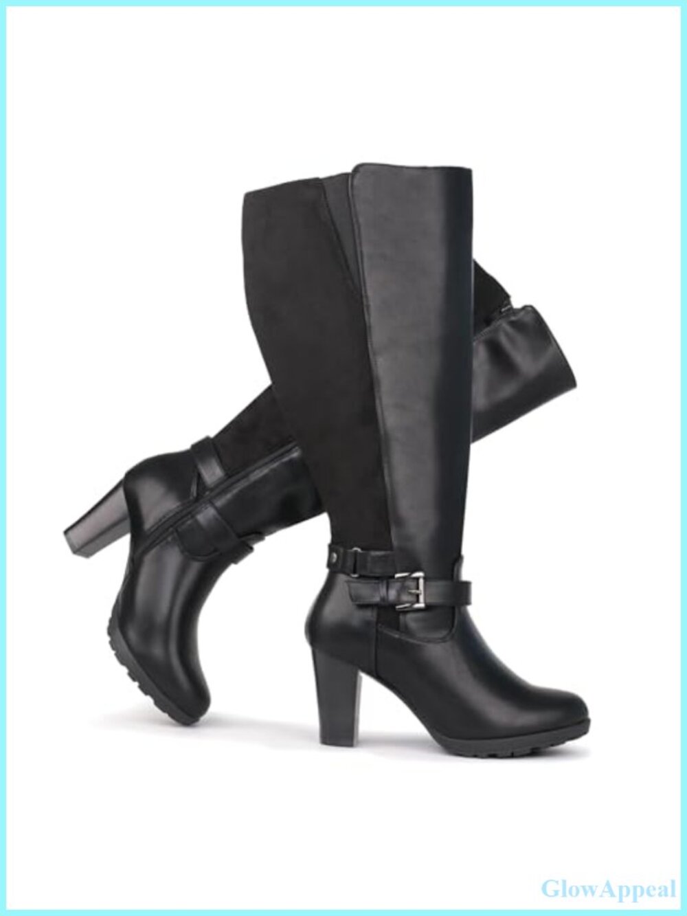 Extra Wide Calf High Heel Dress Boots Ankle Buckle Knee High